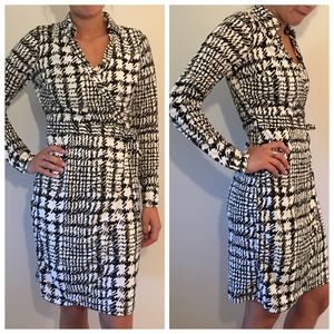 The Limited Black & White Long Sleeve Wrap Dress